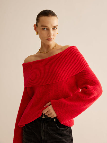 Rode Trui Off Shoulder voor Dames - Mode Vibes