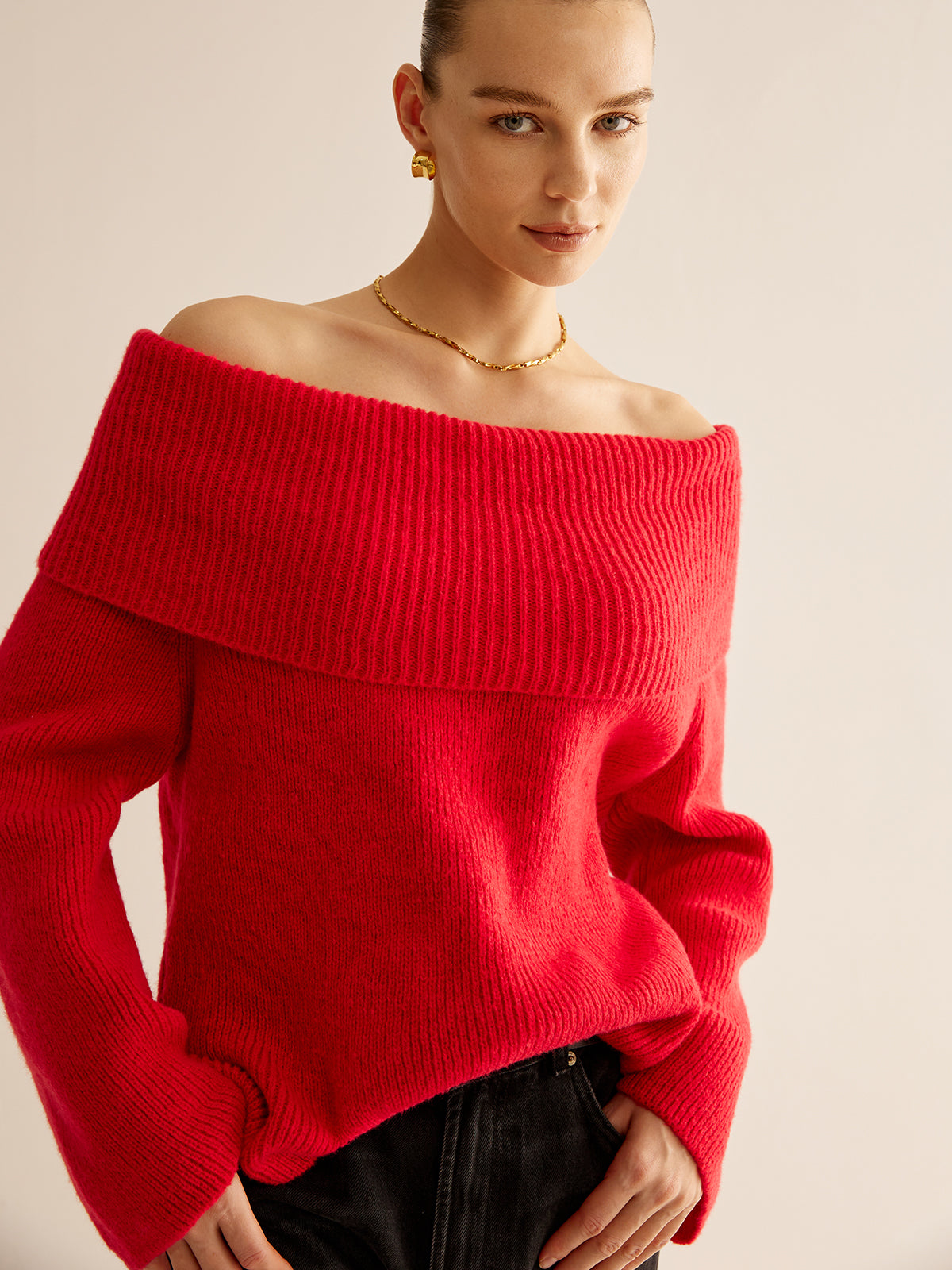 Rode Trui Off Shoulder voor Dames