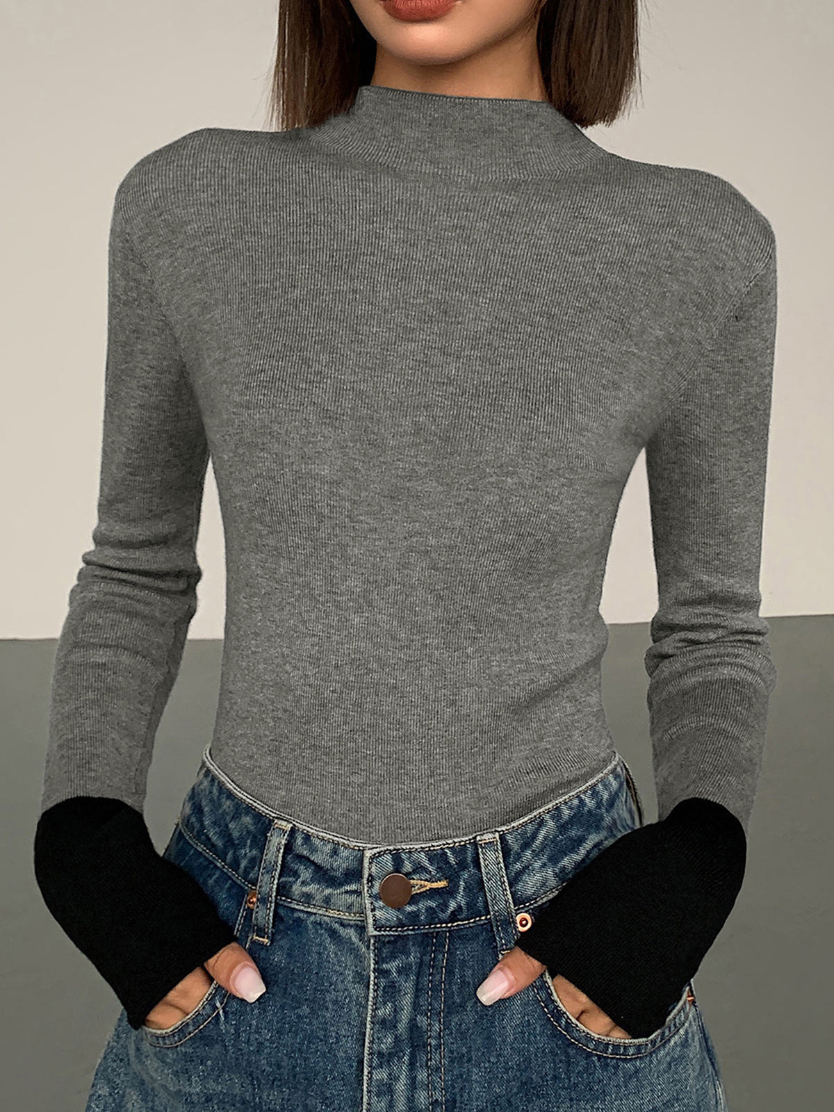 Dames Trui Lange Mouw Contrast Kleuren