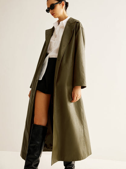 Leren Jas Dames Groen Vintage Stijl Lange Lederen Coat