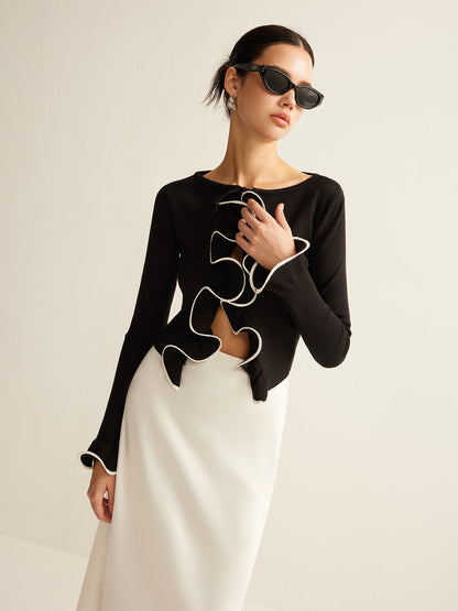 Dames Cardigan Zwart Ruffle Slank Model