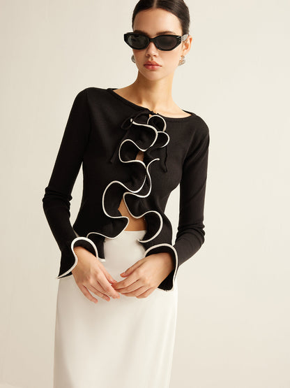 Dames Cardigan Zwart Ruffle Slank Model