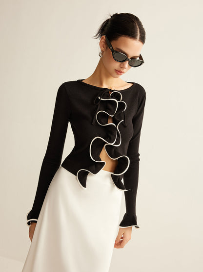 Dames Cardigan Zwart Ruffle Slank Model - Mode Vibes