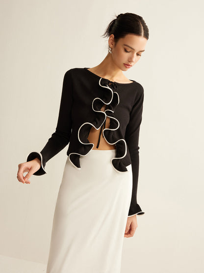 Dames Cardigan Zwart Ruffle Slank Model