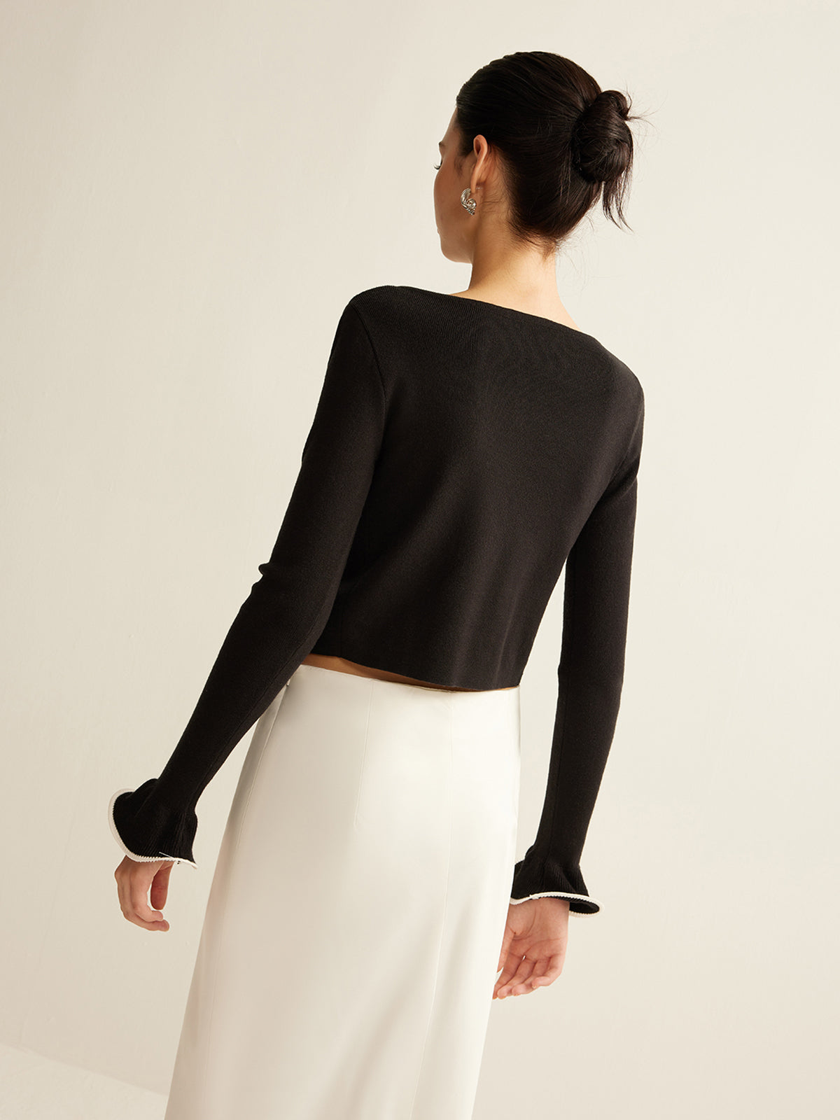 Dames Cardigan Zwart Ruffle Slank Model