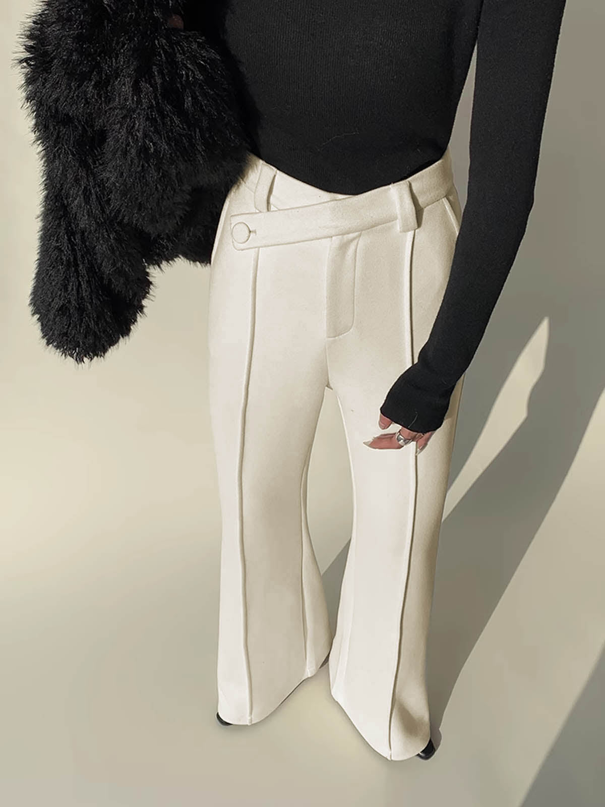 Witte Damesbroek High Waist Wijde Pijpen
