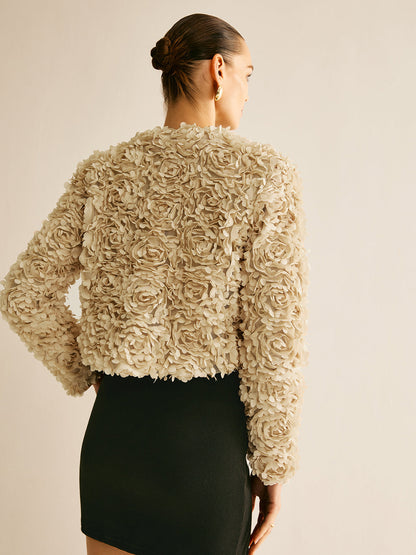 Dames Blazer Beige Klassieke Crew Neck Jas