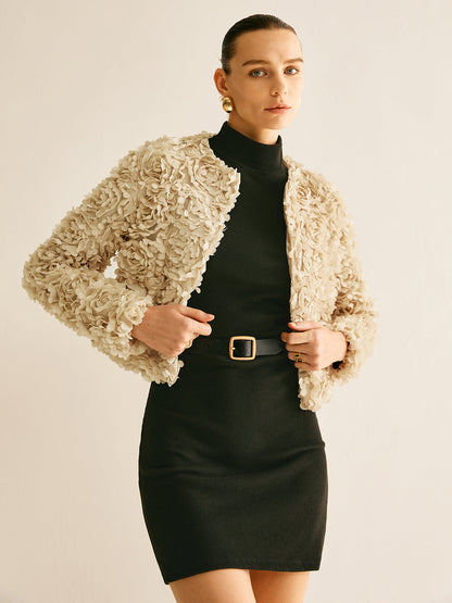 Dames Blazer Beige Klassieke Crew Neck Jas