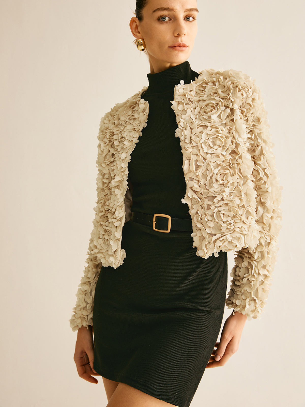 Dames Blazer Beige Klassieke Crew Neck Jas