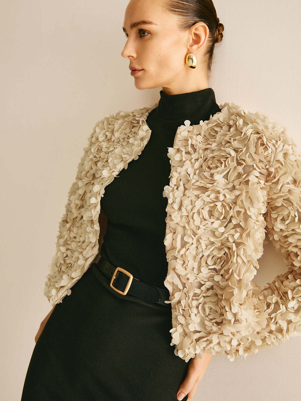 Dames Blazer Beige Klassieke Crew Neck Jas - Mode Vibes