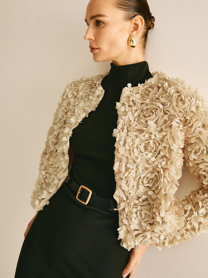 Dames Blazer Beige Klassieke Crew Neck Jas - Mode Vibes