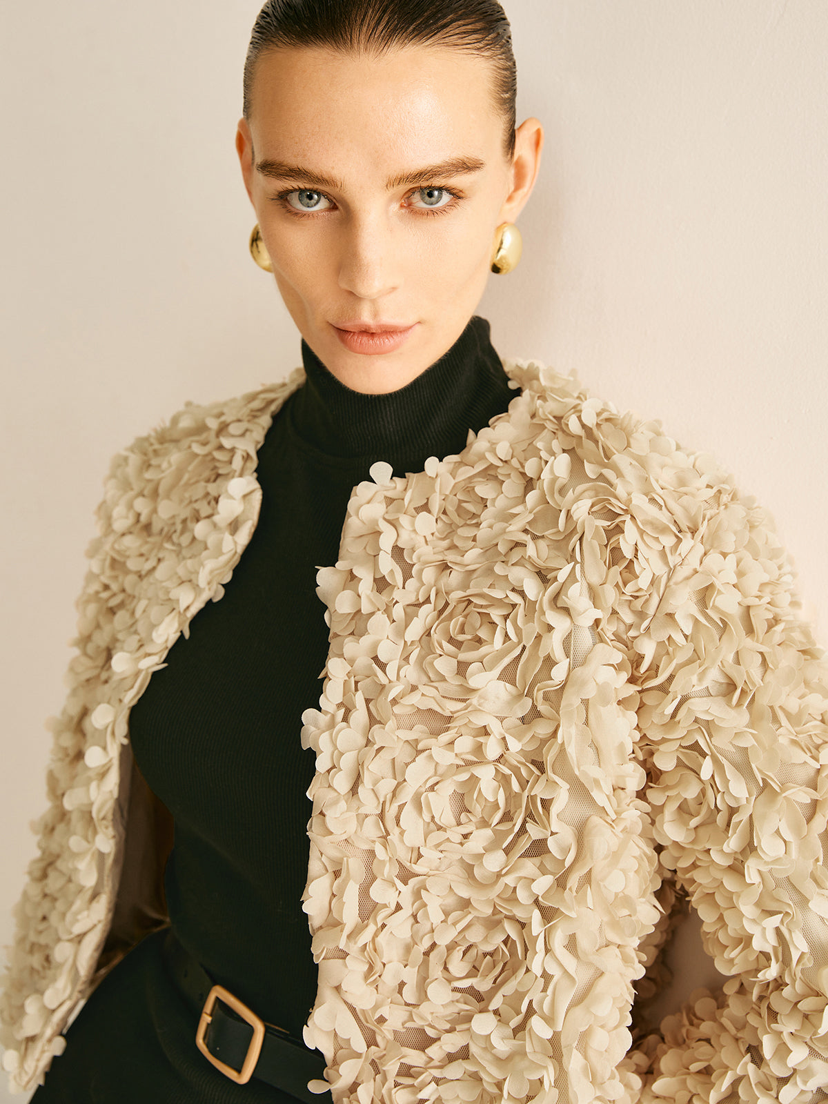 Dames Blazer Beige Klassieke Crew Neck Jas
