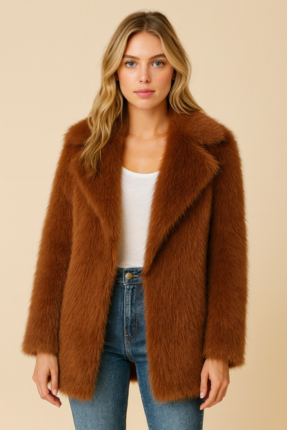 Dames Faux Fur Jas Grote Kraag Trendy Stijlvolle Zomerjas - Mode Vibes