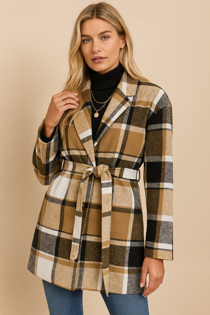 Dames Jas Geruit Elegante Ceintuur Trendy Balzana - Mode Vibes
