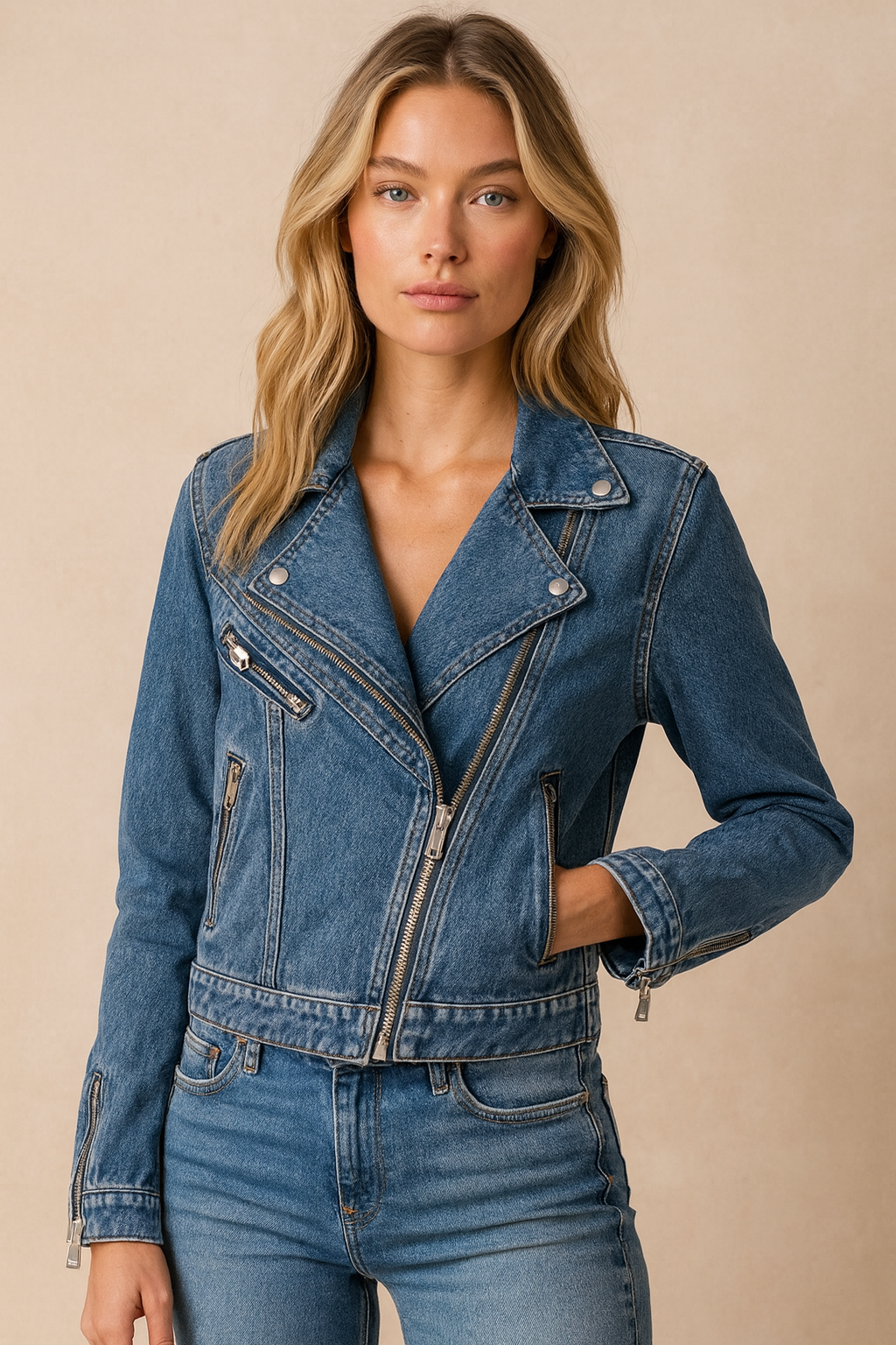 Dames Bikerjas Denim Streetwear Stijl Met Ritsen - Mode Vibes