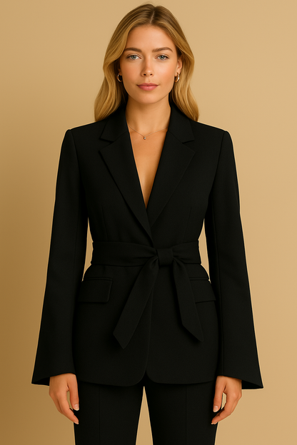 Dames Blazer Lange Mouwen Met Ceintuur Elegante Stijl