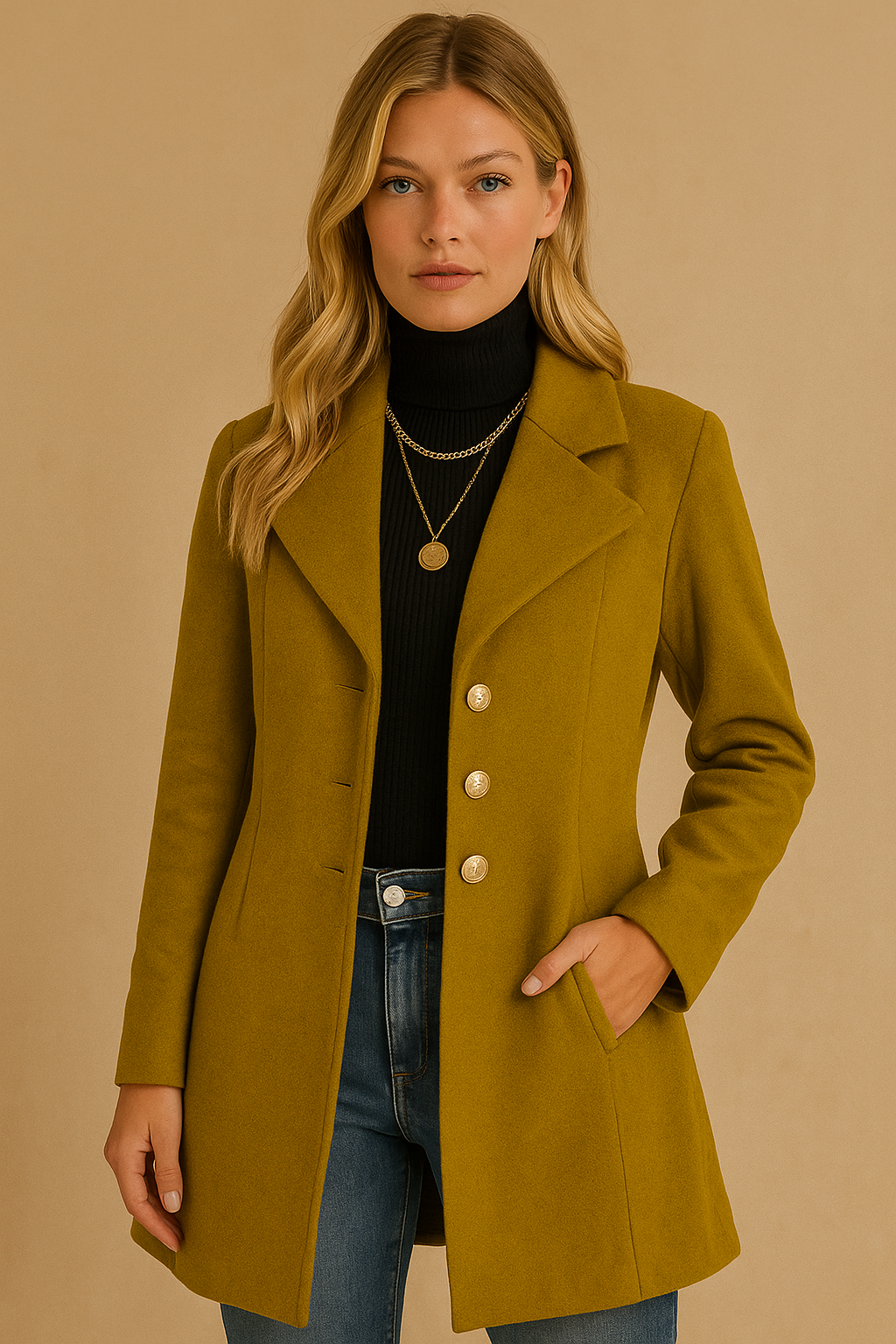 Dames Wollen Mantel met Reverskraag Warm Elegante Look - Mode Vibes