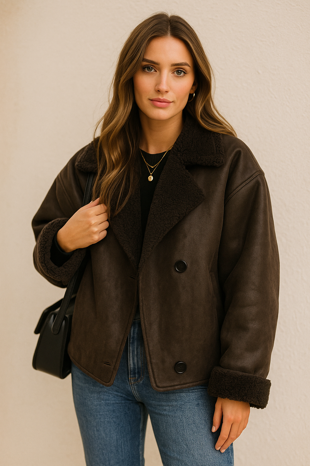 Dames Pilotenjas Oversized met Teddy Voering en Knopen - Mode Vibes
