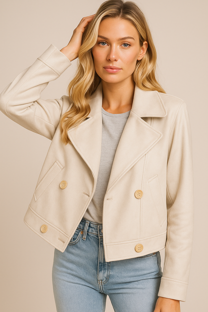Dames Korte Jas met Knopen Stijlvol Elegant - Mode Vibes
