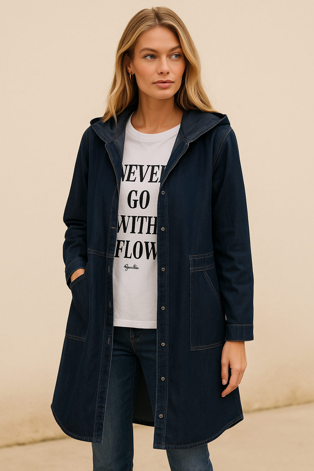 Dames Denim Jas Lange met Capuchon Stoer en Casual - Mode Vibes