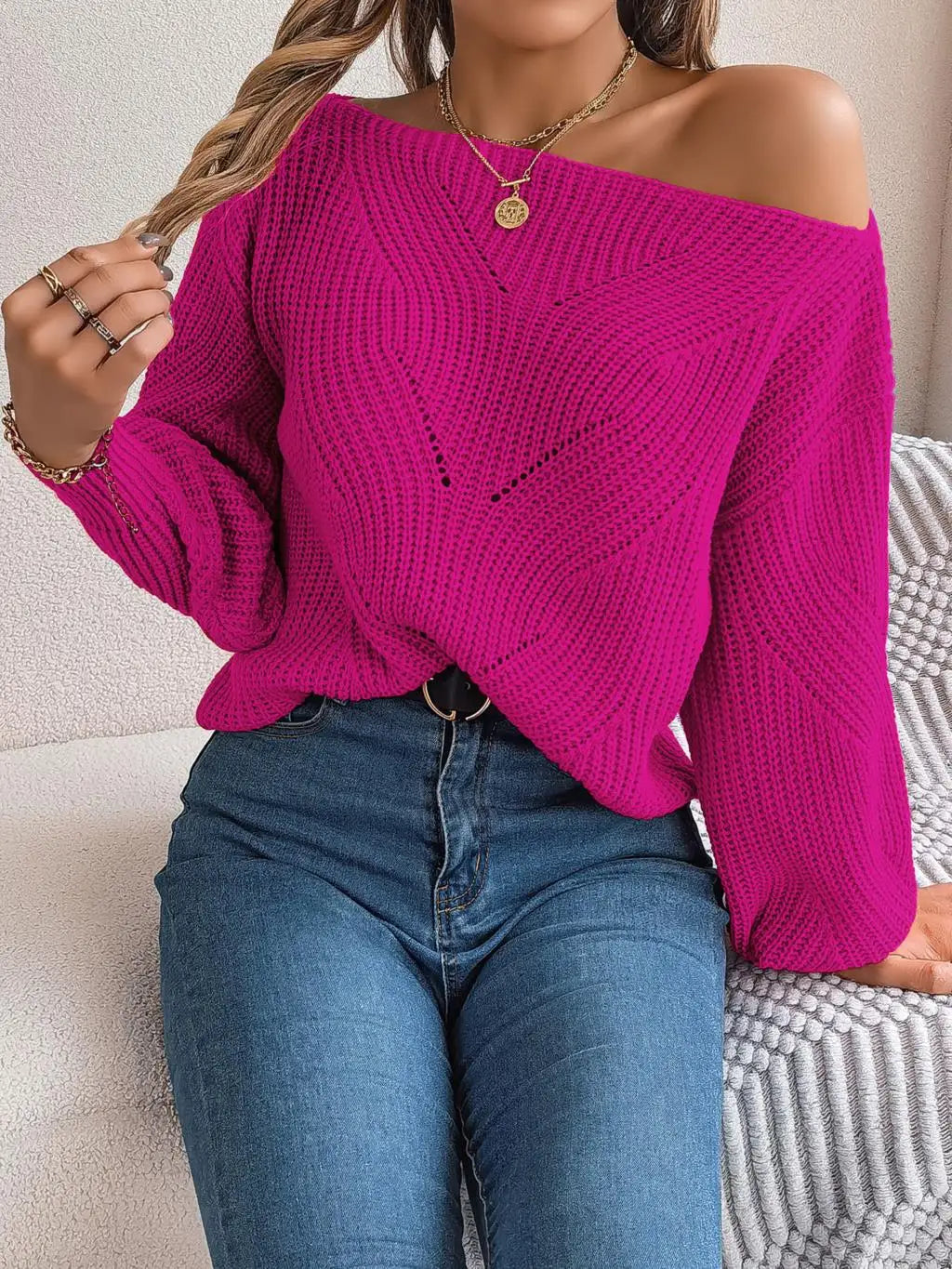 Off-shoulder Trui Gebreid Zacht en Stijlvol
