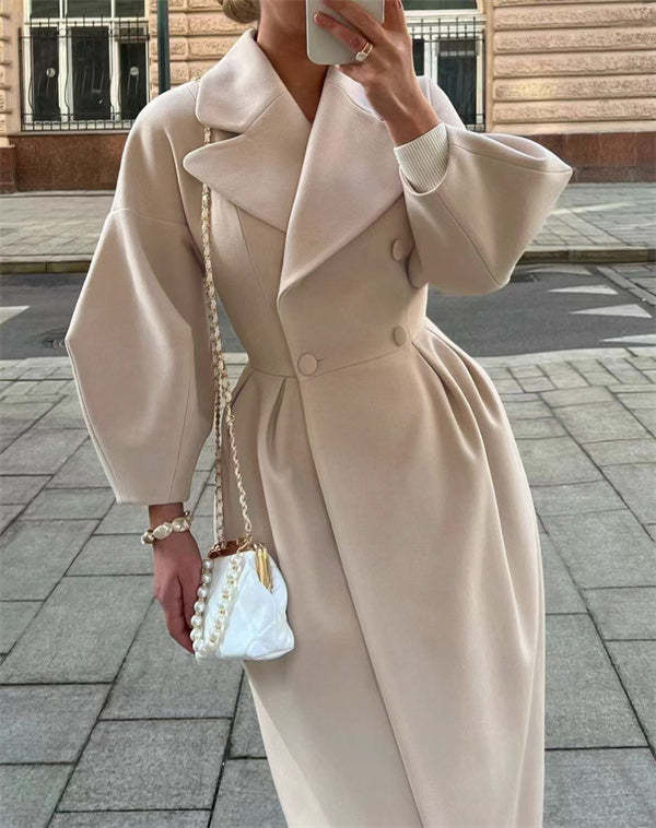 Wollen Jas met Lantaarnmouwen en Revers Vintage Stijl