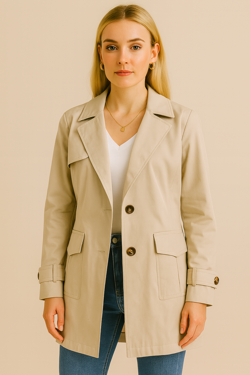 Dames Trenchcoat Halflang Met Knopen Klassiek Design - Mode Vibes
