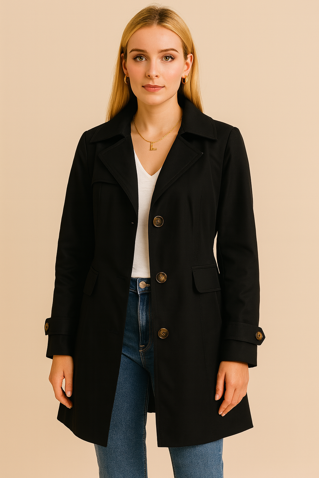 Dames Trenchcoat Halflang Met Knopen Klassiek Design
