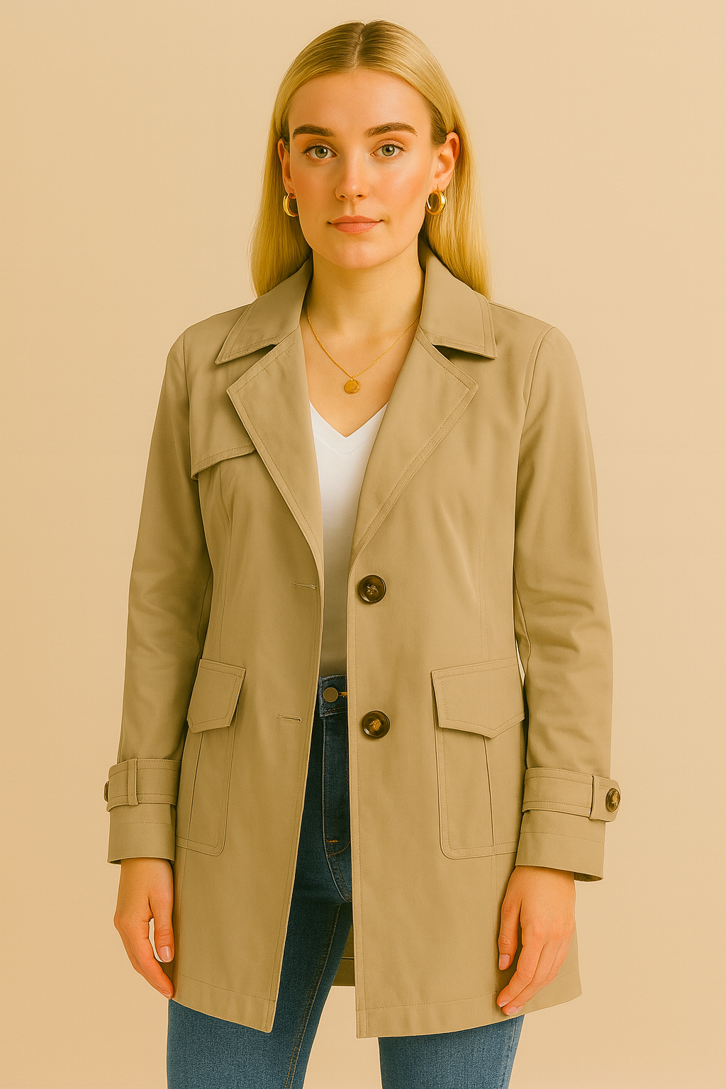 Dames Trenchcoat Halflang Met Knopen Klassiek Design