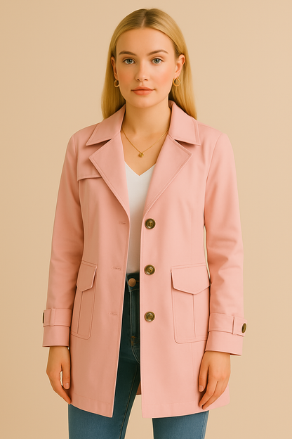 Dames Trenchcoat Halflang Met Knopen Klassiek Design