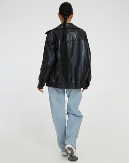 Leren Jas Oversized Comfortabel Trendy Losse Fit