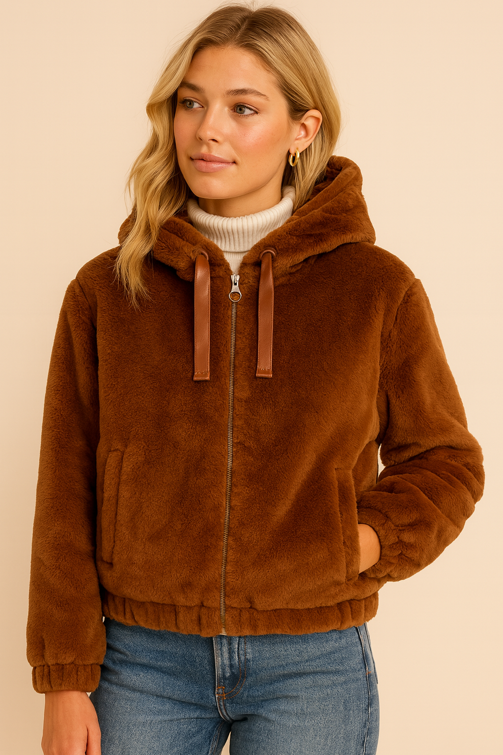 Dames Teddyjas met Capuchon Zacht Fleece Bontjas - Mode Vibes