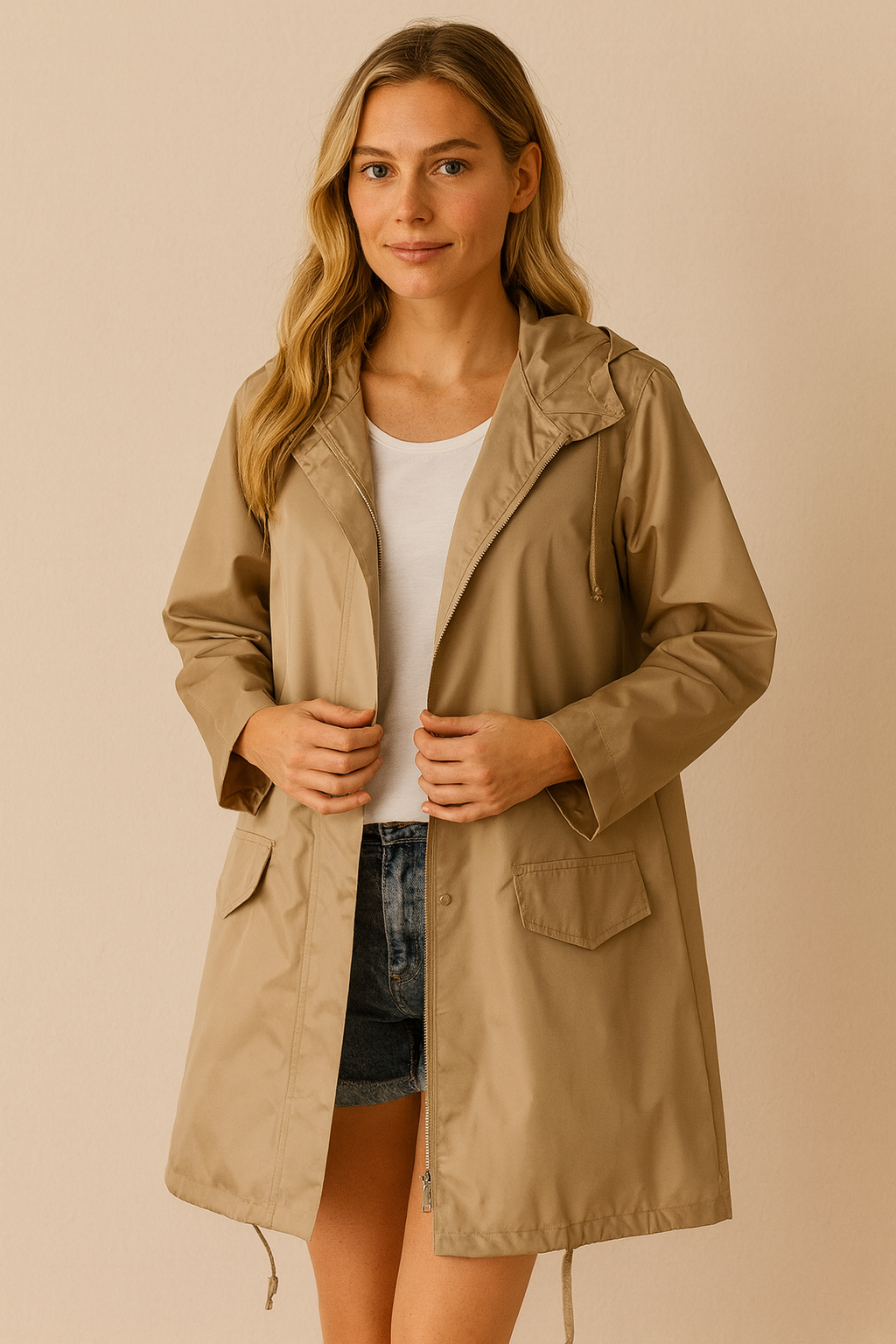 Dames Regenjas Waterdicht met Trekkoord Basic Model - Mode Vibes