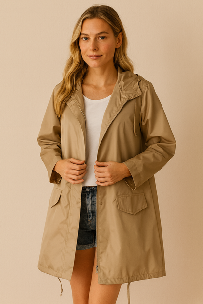 Dames Regenjas Waterdicht met Trekkoord Basic Model - Mode Vibes
