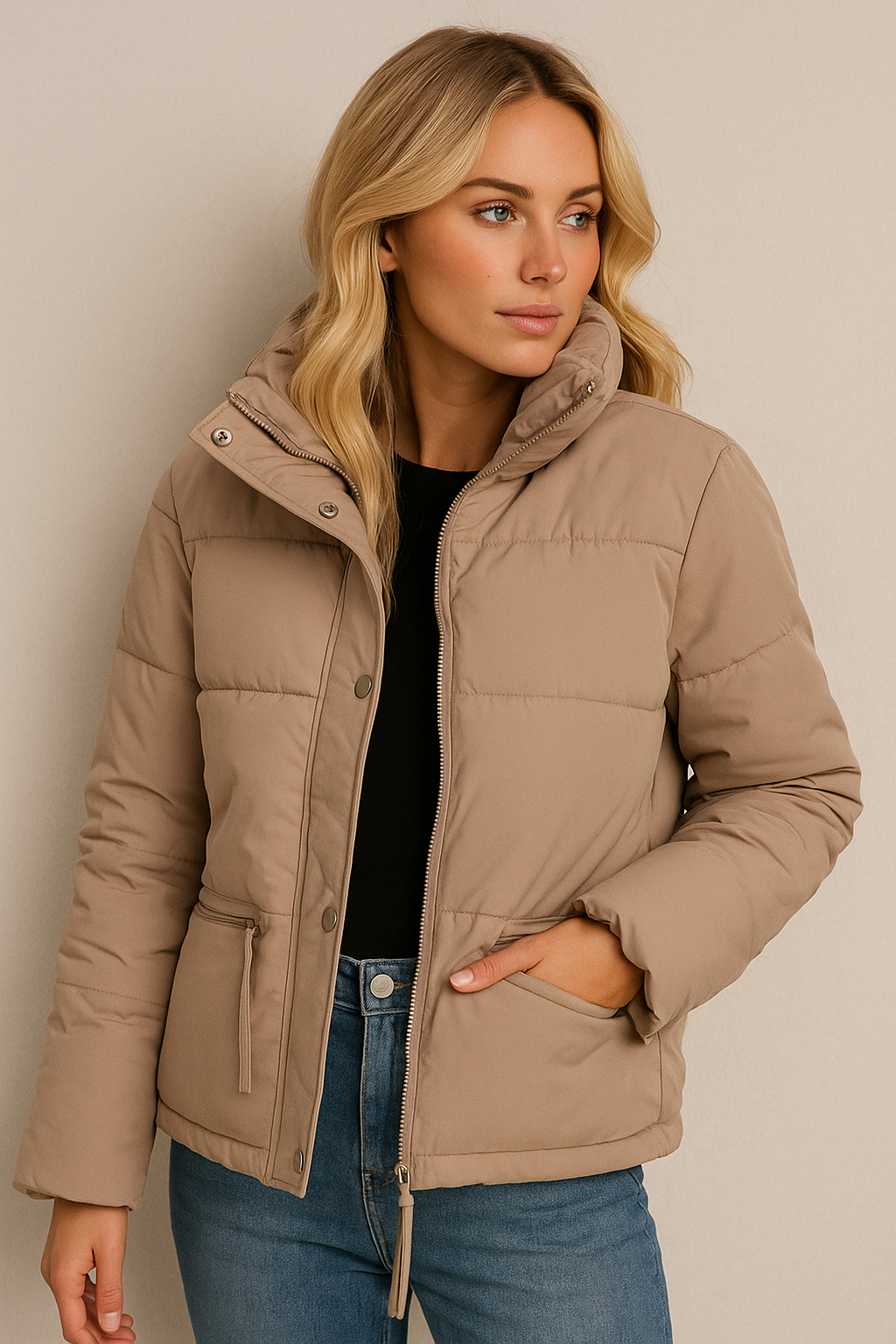 Dames Pufferjas Warm Gewatteerd Elegant Donkerblauw - Mode Vibes