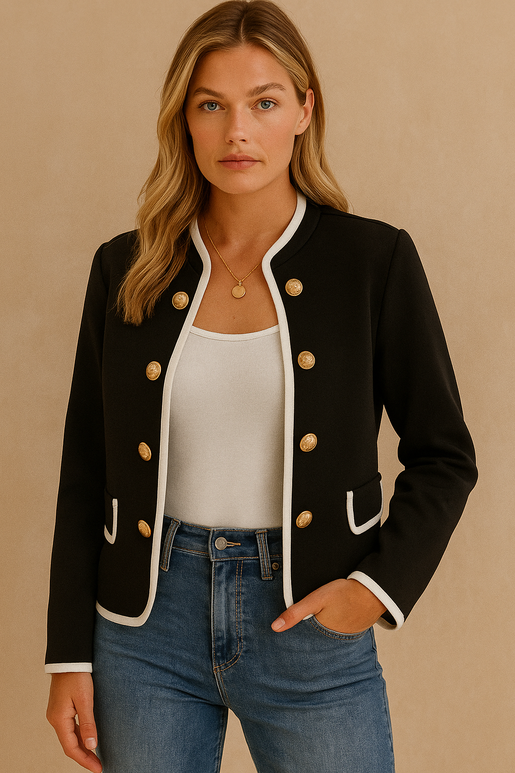 Dames Jas City Chic Gouden Knopen Bellair - Mode Vibes