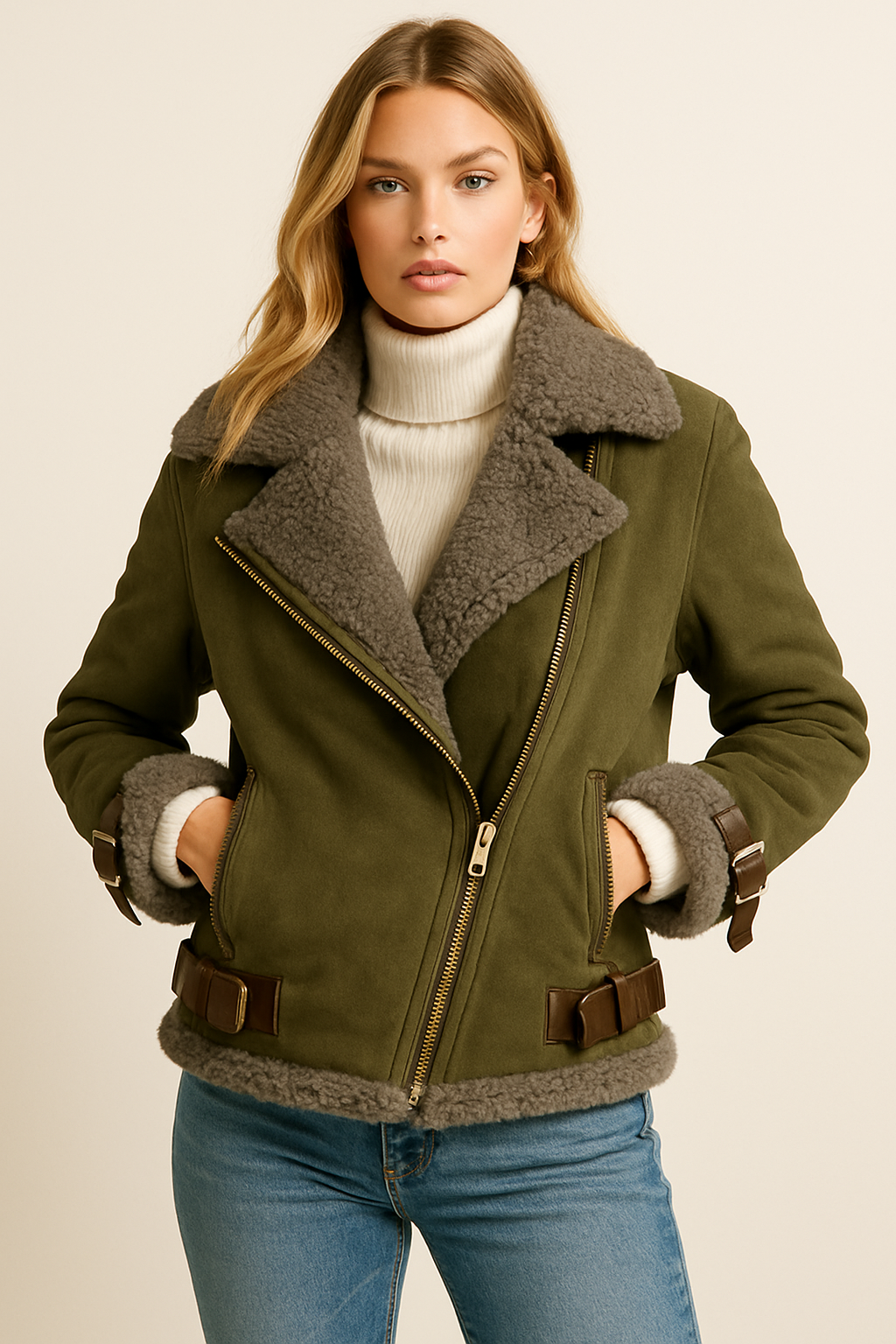 Dames Aviator Jas Shearling Bont Gevoerd Warm - Mode Vibes