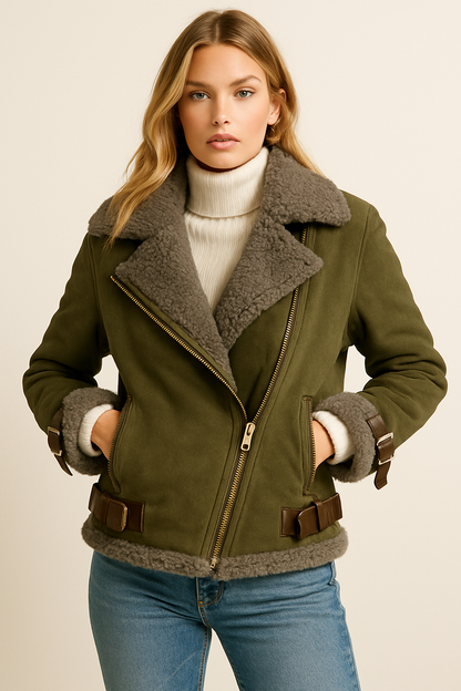 Dames Aviator Jas Shearling Bont Gevoerd Warm - Mode Vibes