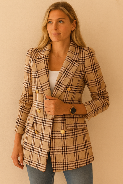 Dames Blazer Geruit Luxe Design - Mode Vibes