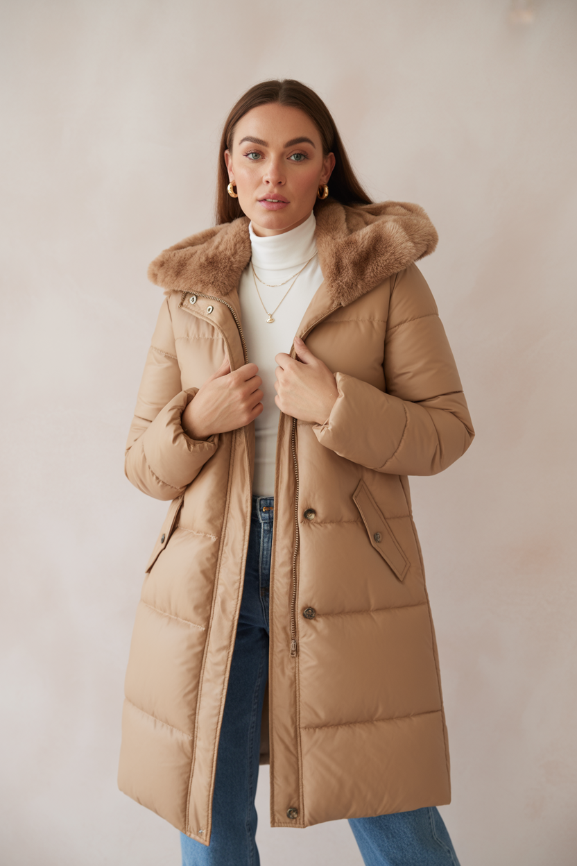 Dames Gewatteerde Parka Jas met Capuchon en Imitatiebont - Mode Vibes