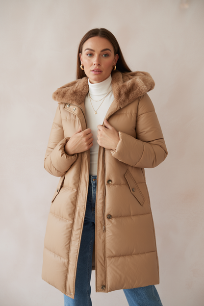 Dames Gewatteerde Parka Jas met Capuchon en Imitatiebont - Mode Vibes