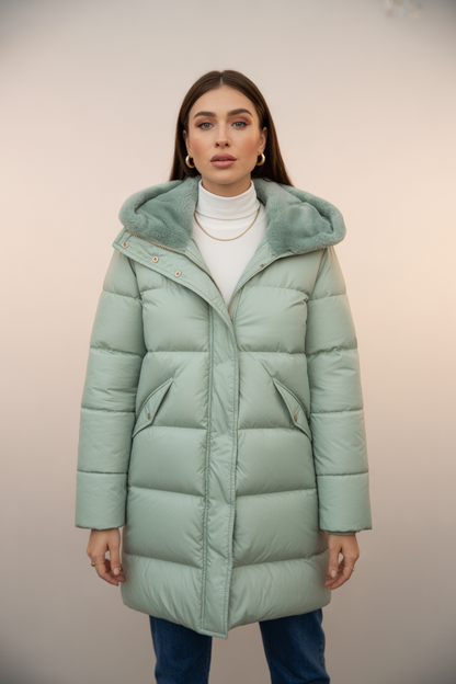 Dames Gewatteerde Parka Jas met Capuchon en Imitatiebont