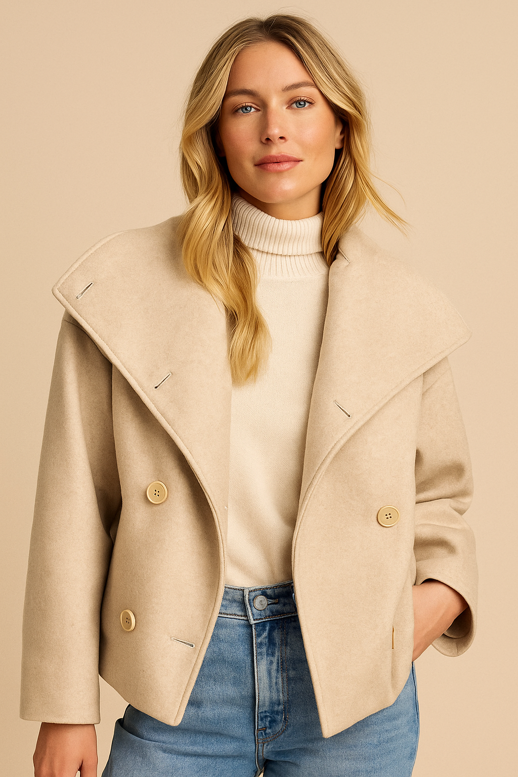 Dames Wollen Jas Warm en Stijlvol met Brede Kraag - Mode Vibes
