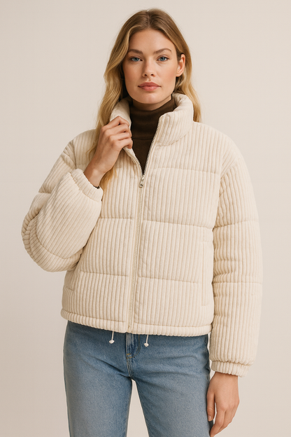 Dames Pufferjas Corduroy Warm en Stijlvol - Mode Vibes