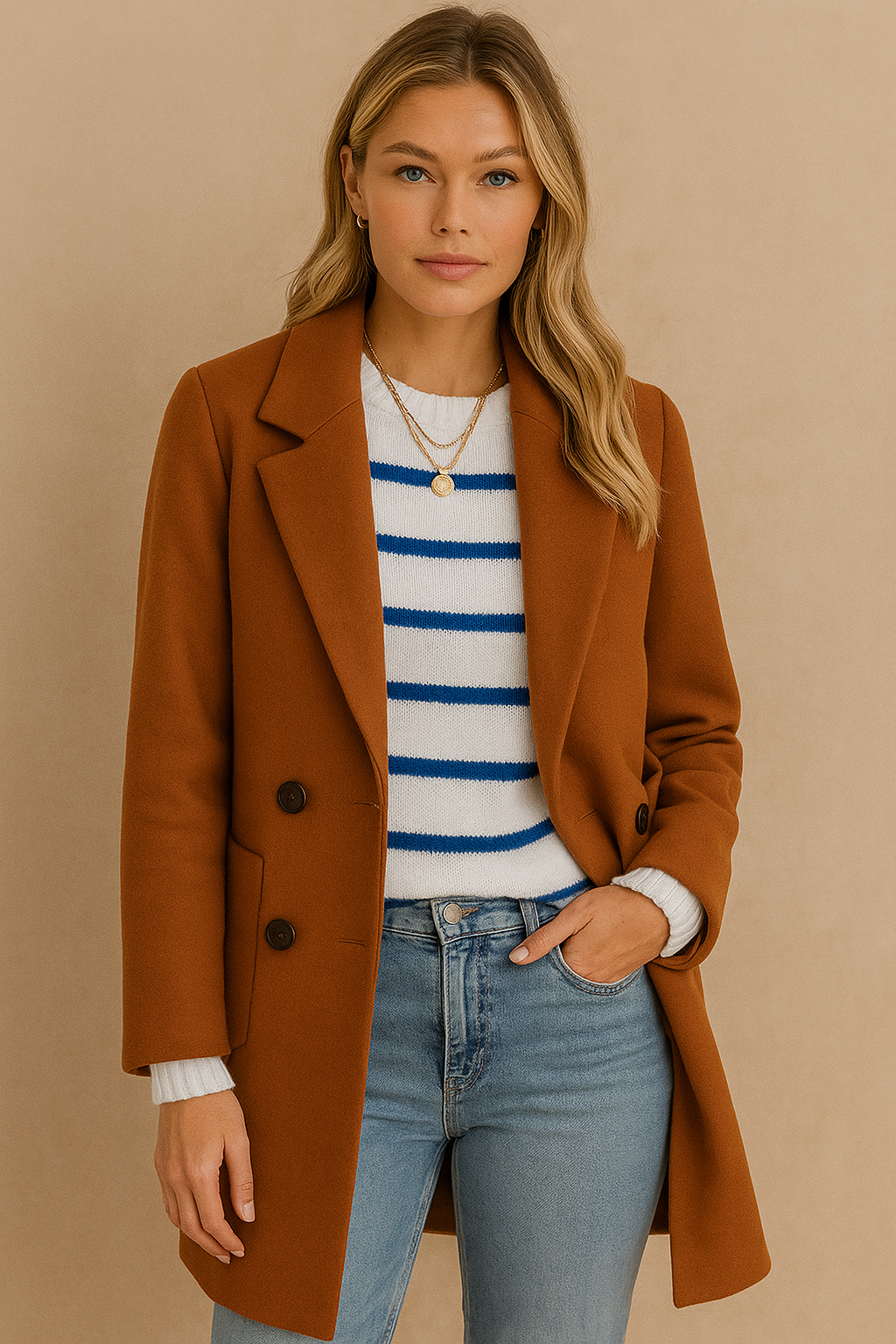 Dames Wollen Jas Warm Elegante Look met Zakken - Mode Vibes