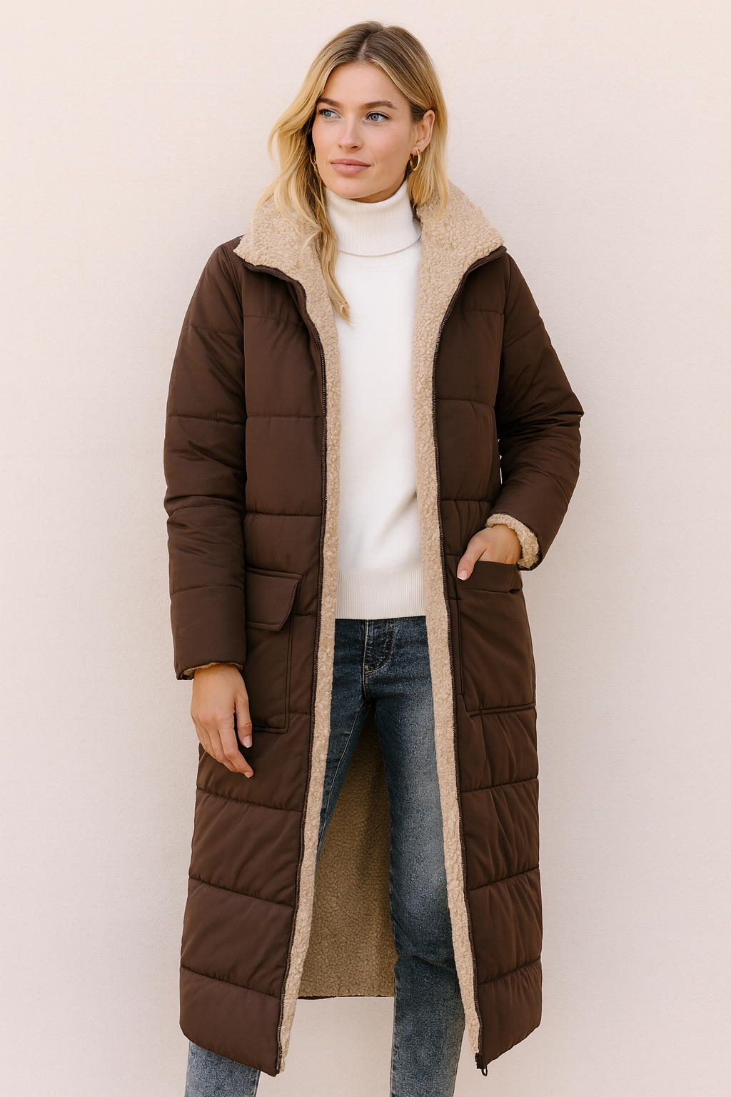 Dames Winterjas Lange Teddyvoering Warm en Stijlvol - Mode Vibes