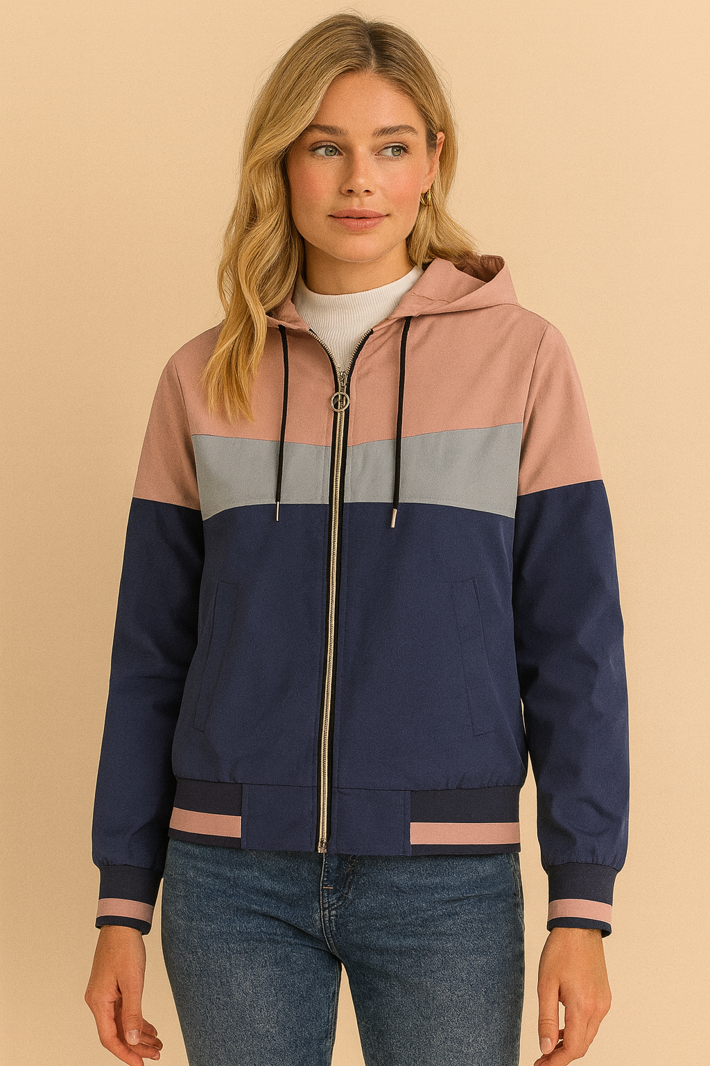 Dames Windjack Colorblock Capuchon Waterdicht - Mode Vibes
