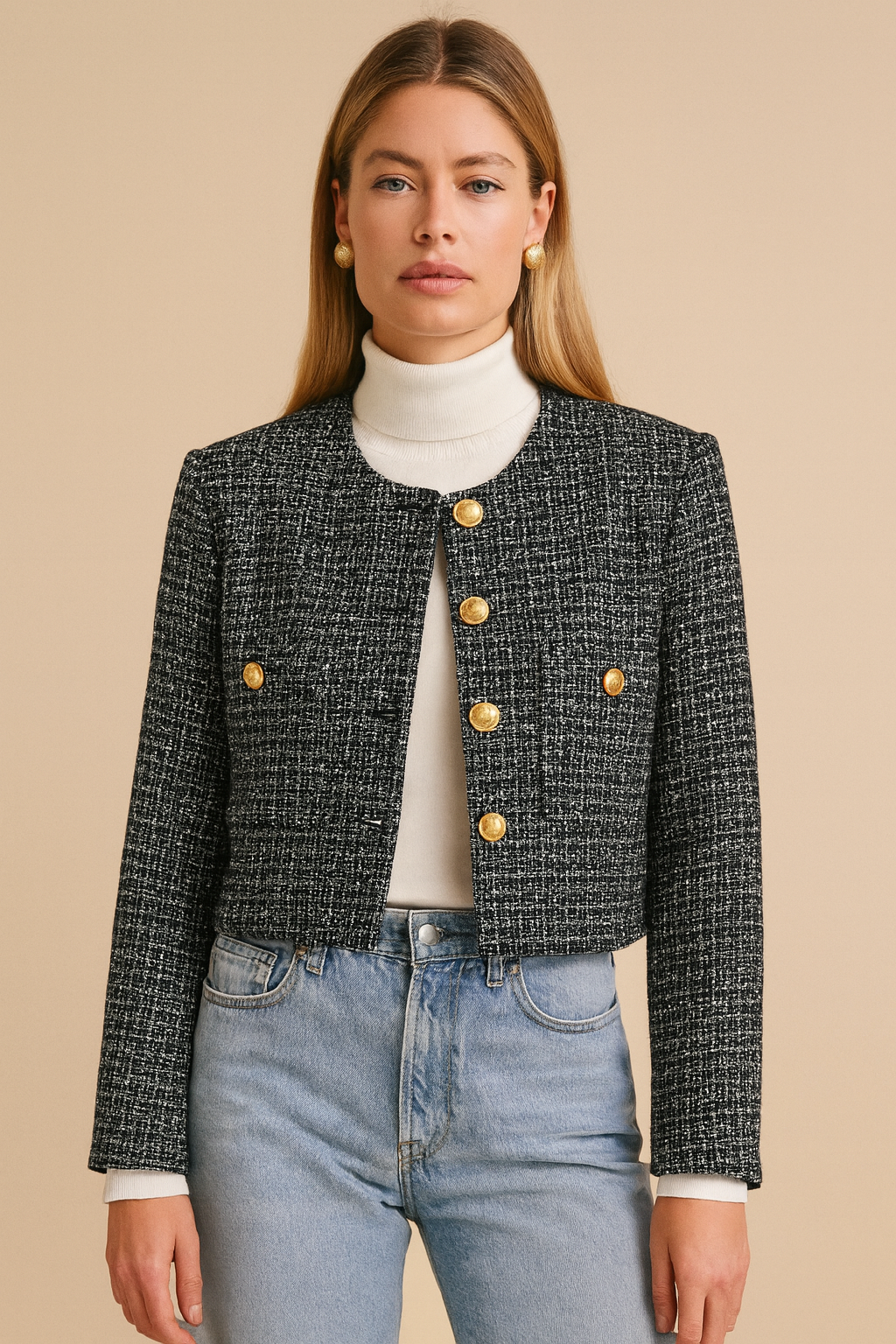 Dames Jas Bouclé Gouden Knopen Luxe Bessie - Mode Vibes