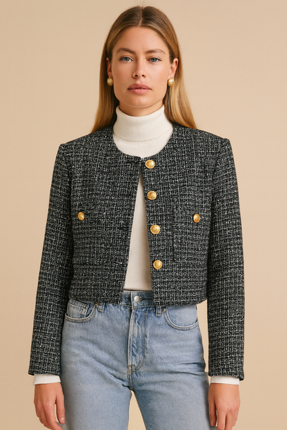 Dames Jas Bouclé Gouden Knopen Luxe Bessie - Mode Vibes