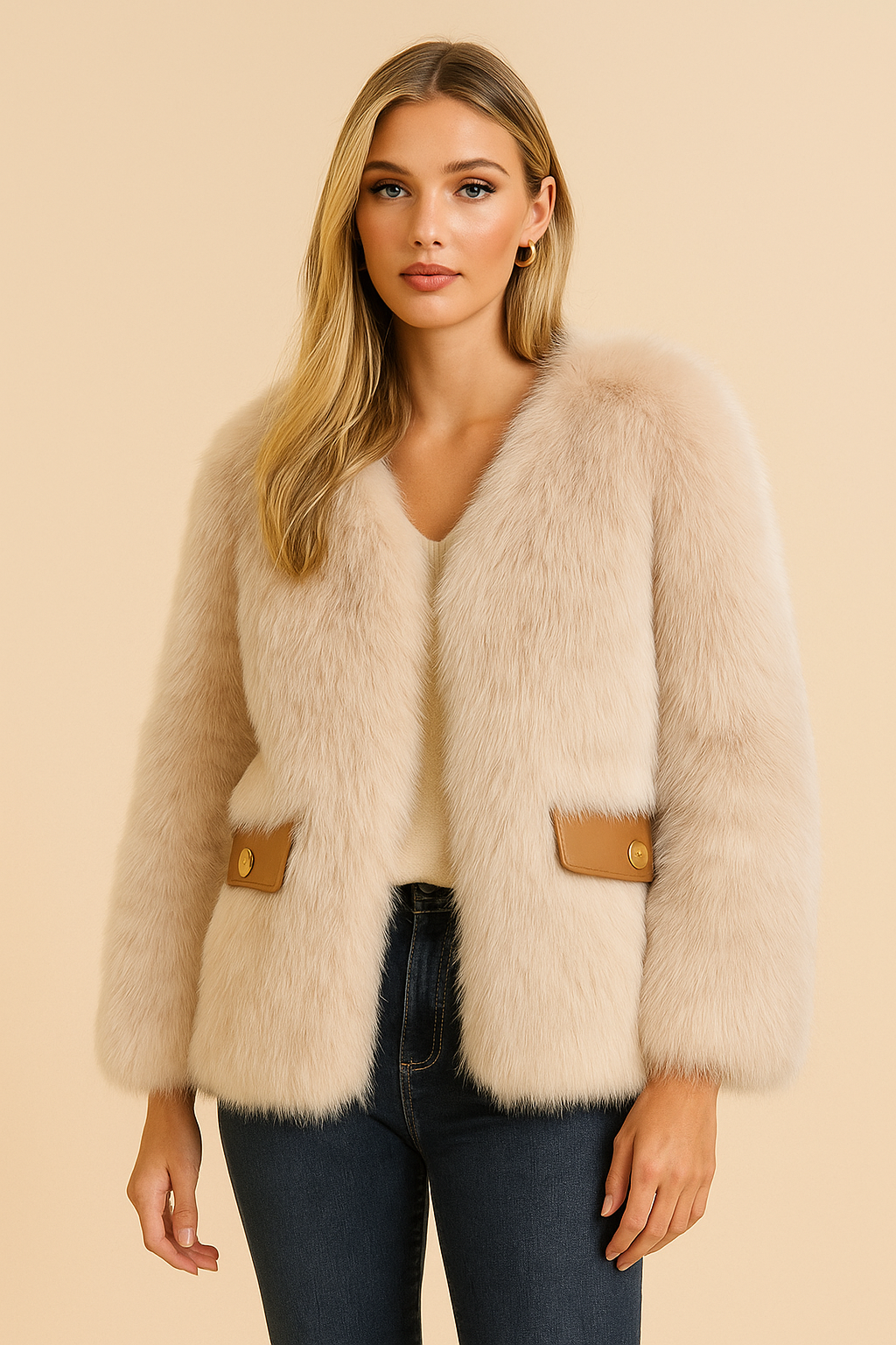 Dames Faux Fur Jas Luxe Met Zakken - Mode Vibes